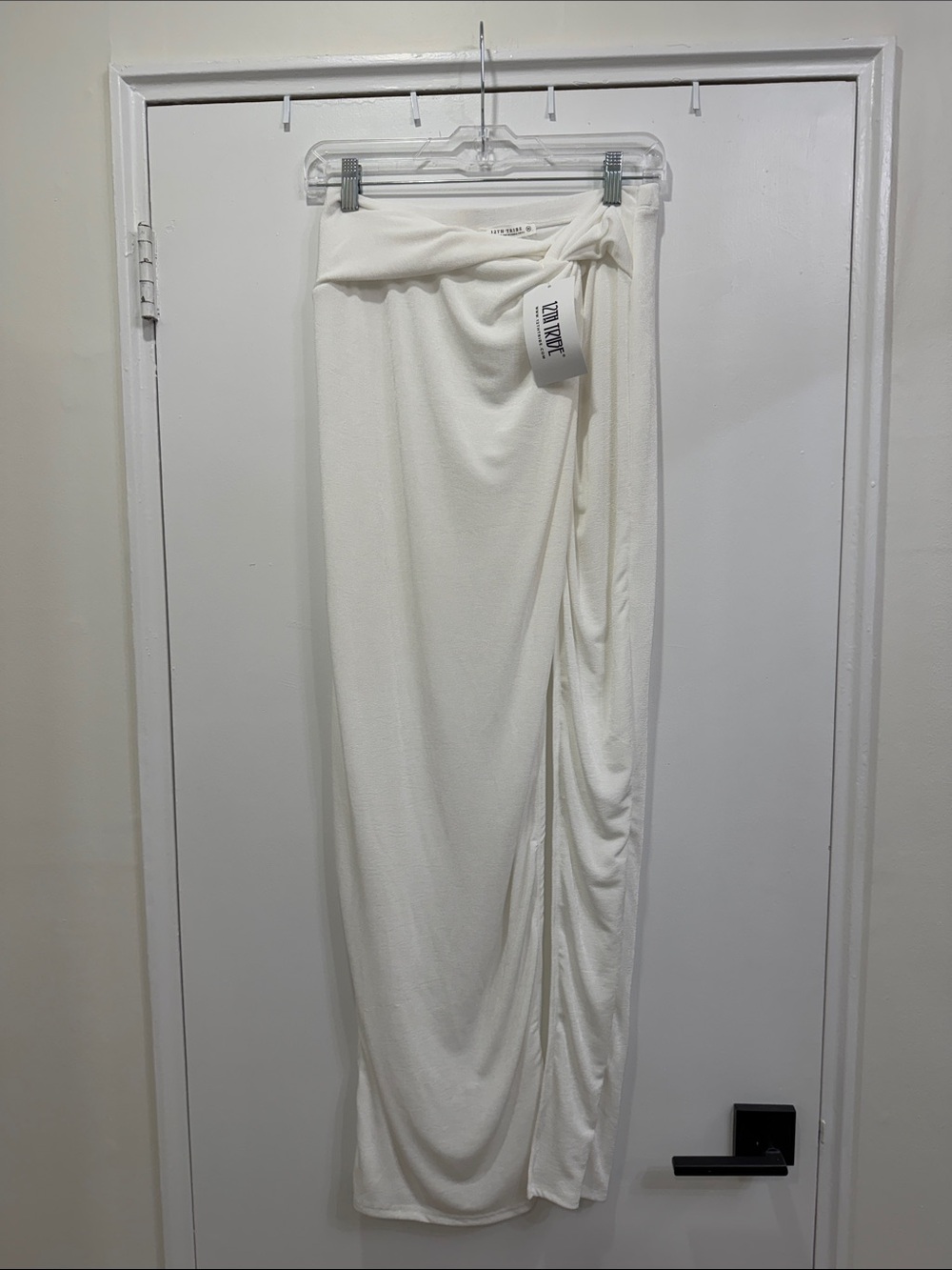 12TH Tribe White Side-Ruched Maxi Skirt